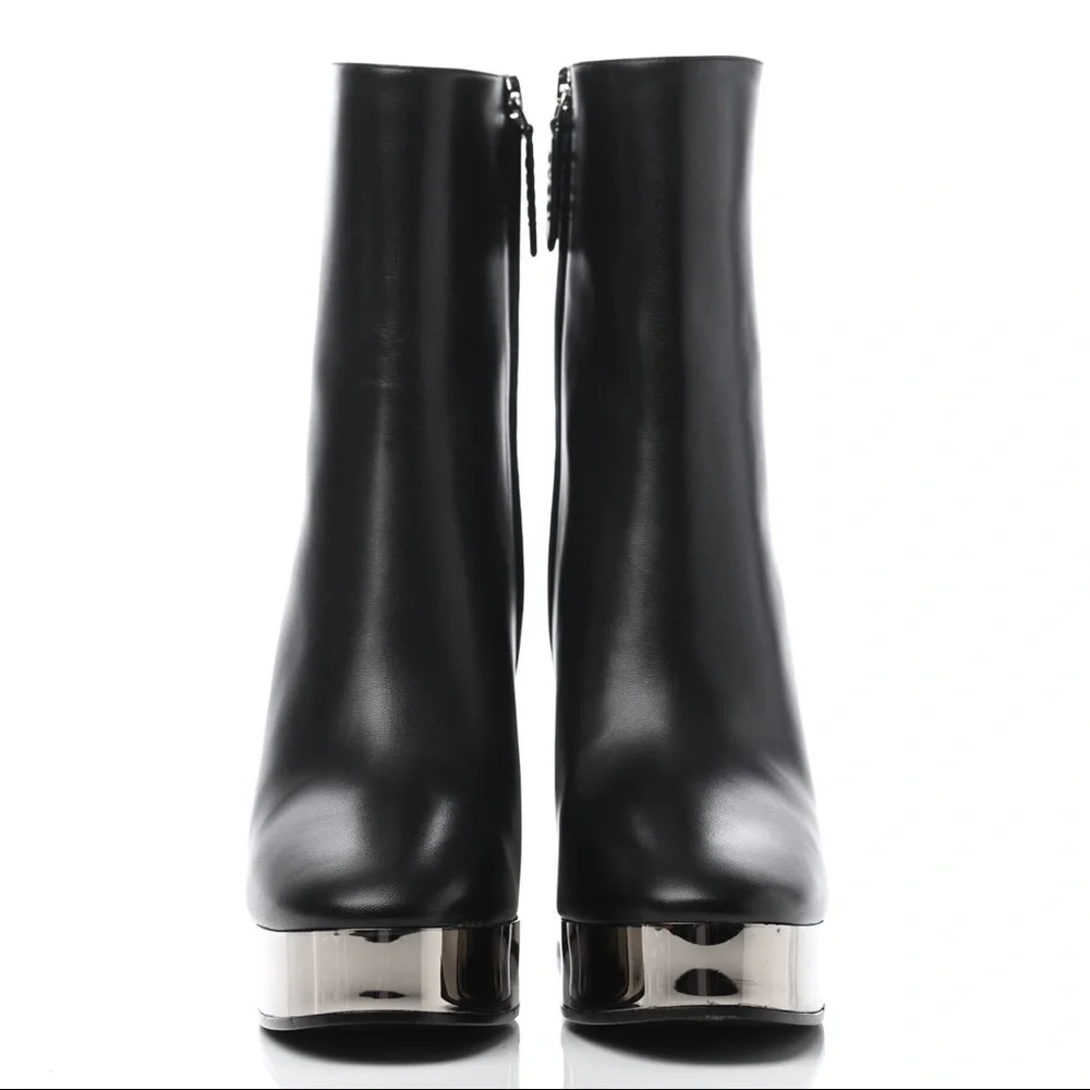 Gucci Malaga Kid -  Leather  Chrome Platform Ankle Boots - Picture 9 of 12
